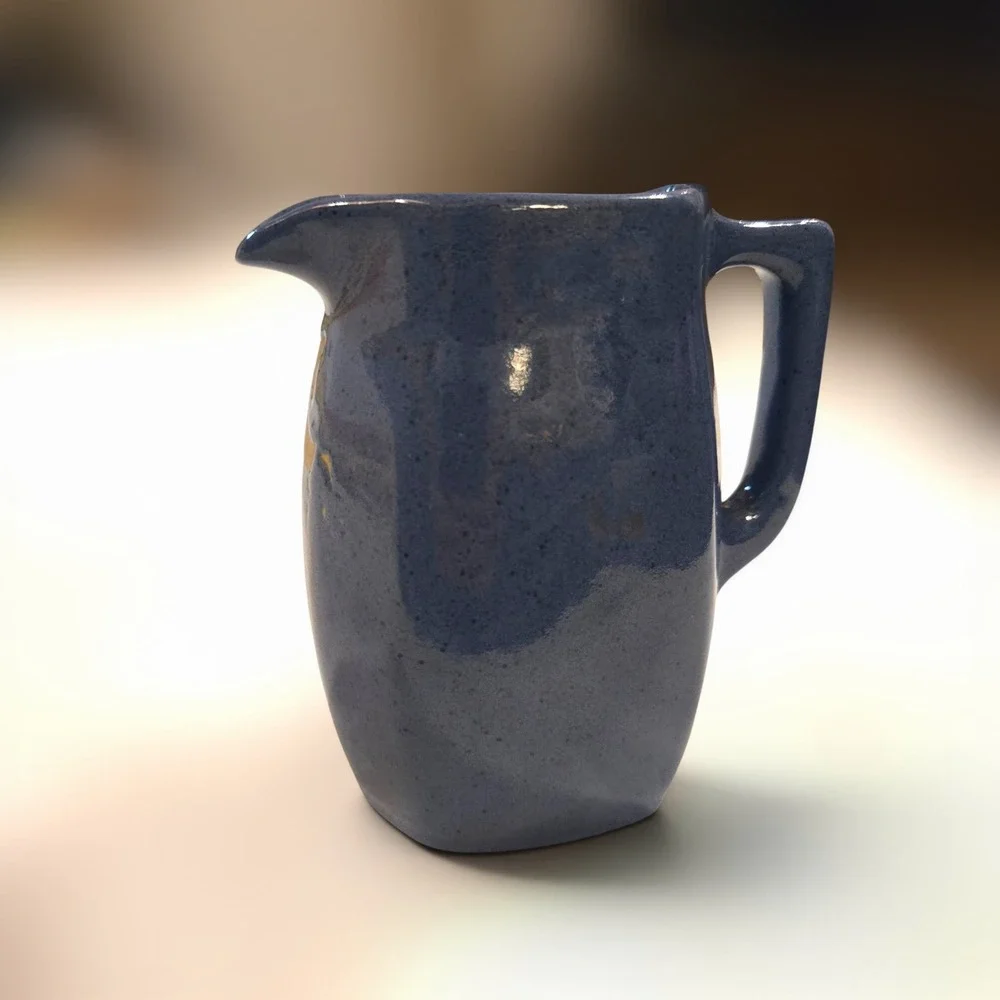 VTG B.B. Studio Pottery Pitcher Blue Speckled‎ Glaze Handcrafted Signed 5.5 Inch